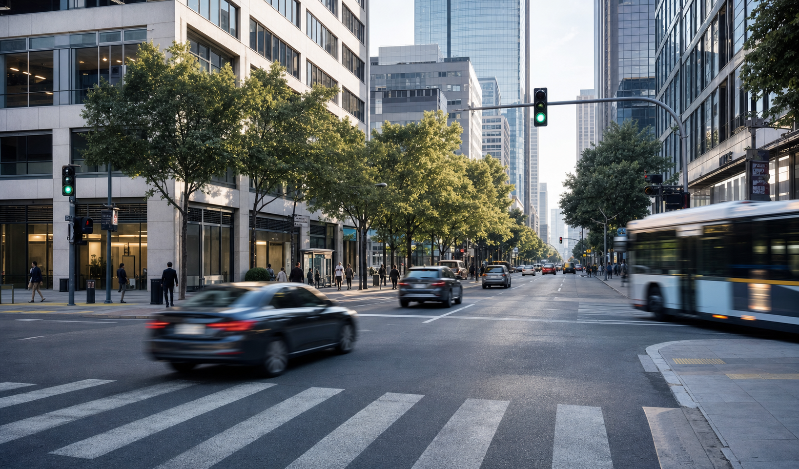 City Intersection Traffic Flow at Green Light