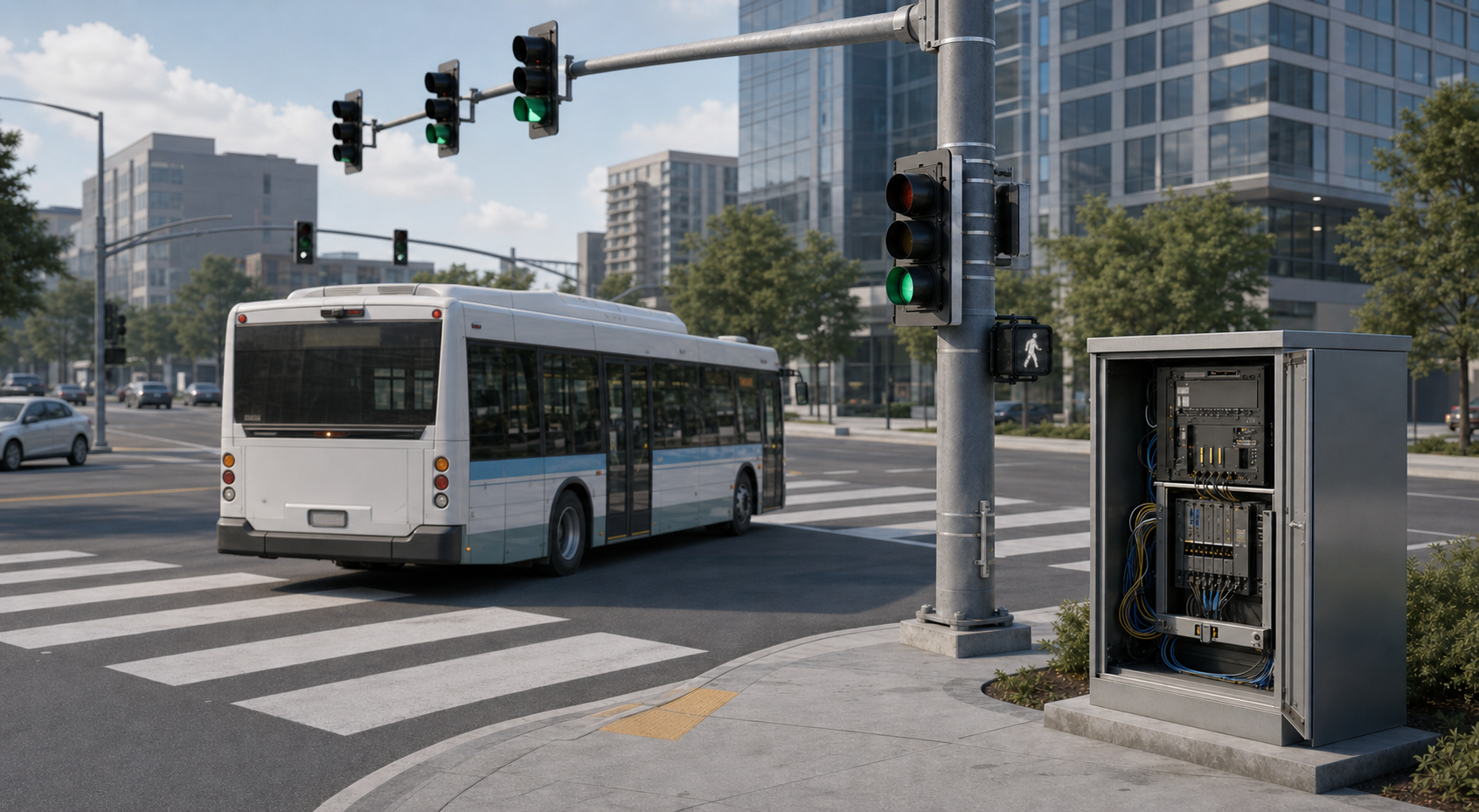 LYT Smart Traffic Integration System with Bus at Busy Intersection