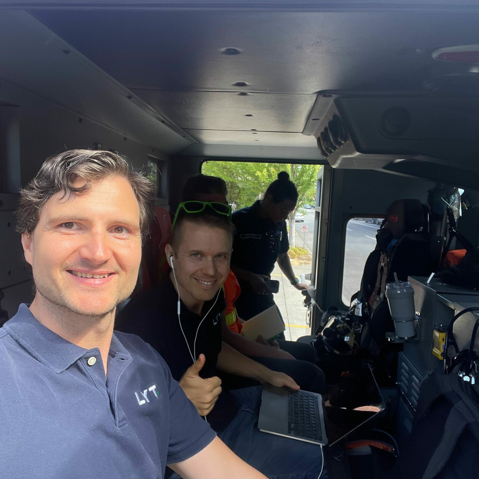 CEO Tim Menard and CTO Dustin Harber on ride along with Seattle Fire Department